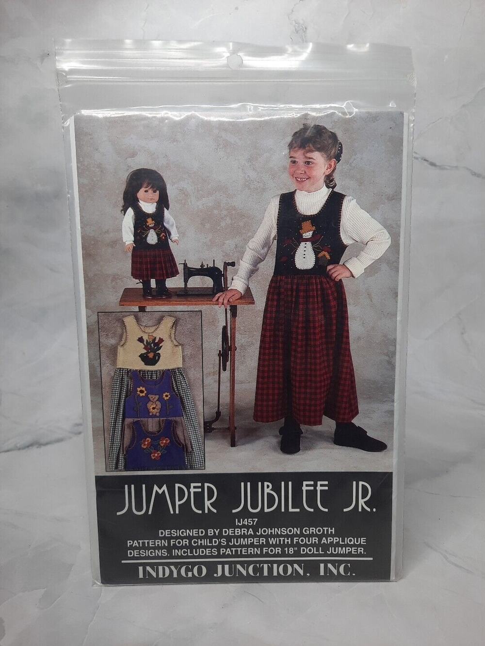 1996 Indygo Junction Girls plus 18" Doll Jumper Jubilee Applique Sewing Pattern